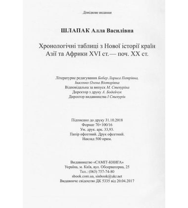 Хронологічні таблиці з Нової історії країн Aзії та Aфрики XVІ ст. — поч. XX ст.: довідник
